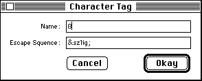 Special Character Tag Window